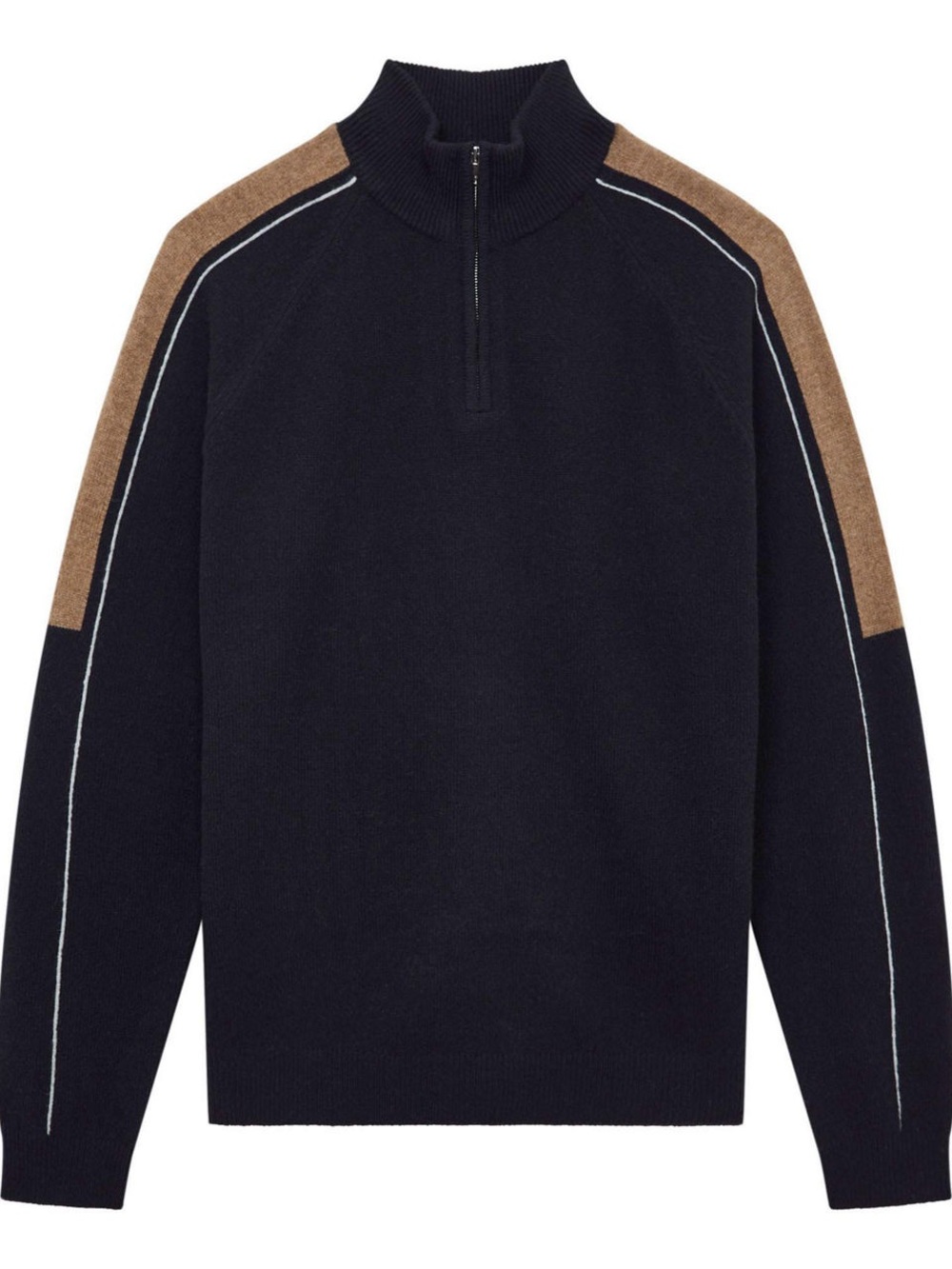 Reiss Hyde Fine Merino Wool Half Zip Track Stripe Navy Sweater Men's XL $210